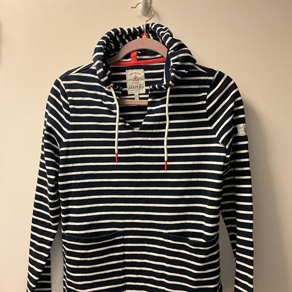 🐝 NWOT Joules Lisa V Neck Pop Over Hoodie Navy White Size 8 - Picture 4 of 12